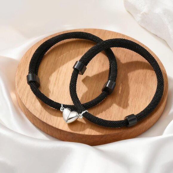 Couples Matching Heart Puzzle Bracelets Adjustable Rope Jewelry Gift - Picture 7 of 9